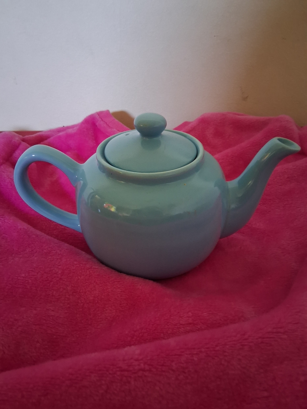 Glossy Light Blue Ceramic Teapot